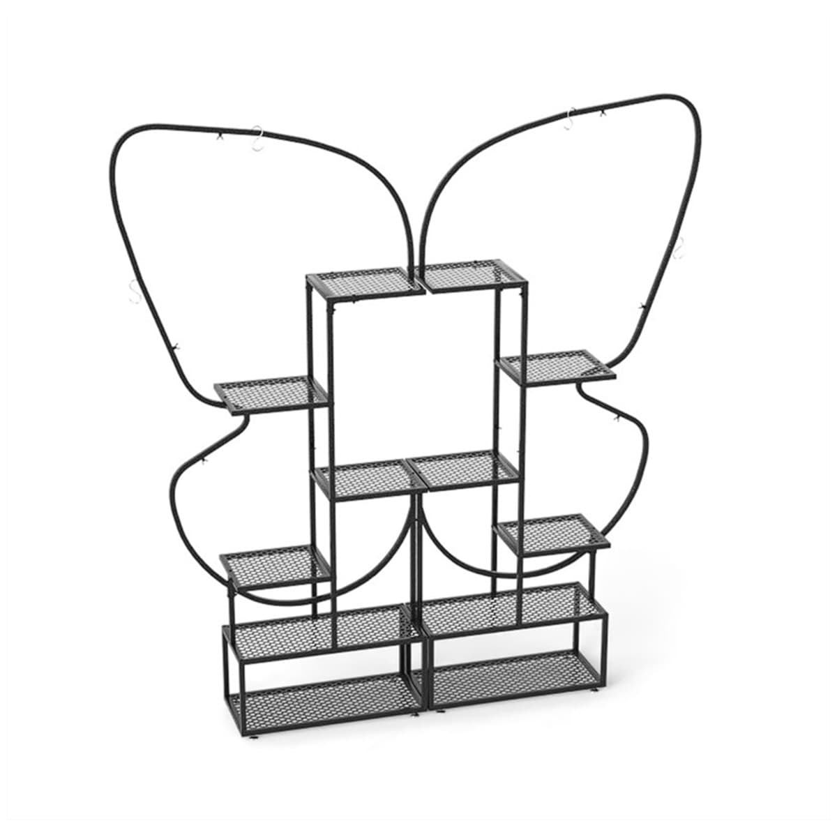 CostwayÉtagère à Plantes en Métal à 6 Niveaux 185CM Support de Fleur avec 12 Tablettes Métalliques & 4 Crochets Étagère d'Exposition Noir