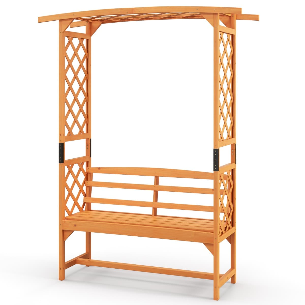 CostwayArche de Jardin avec Banc 2 Places à Charge 300 KG 160 x 50 x 199 cm Siège Décoratif Vigne Rosier en Bois Extérieure Jaune
