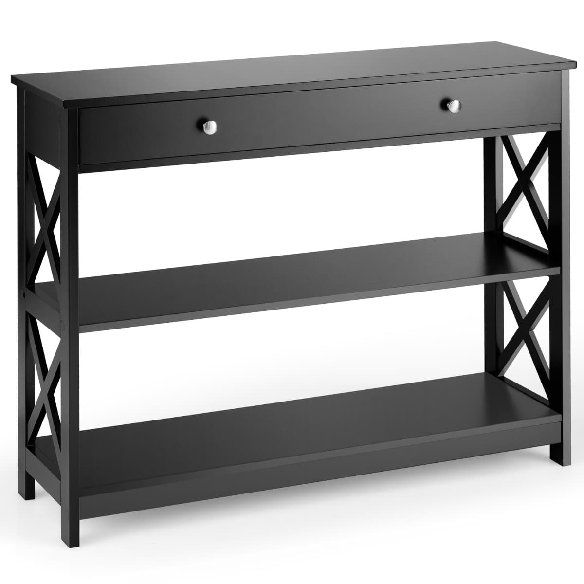 Table de Console Table d’entrée avec 1 tiroir et 2 étagères de rangement 99,8 x 29,8 x 80,2 CM Noir