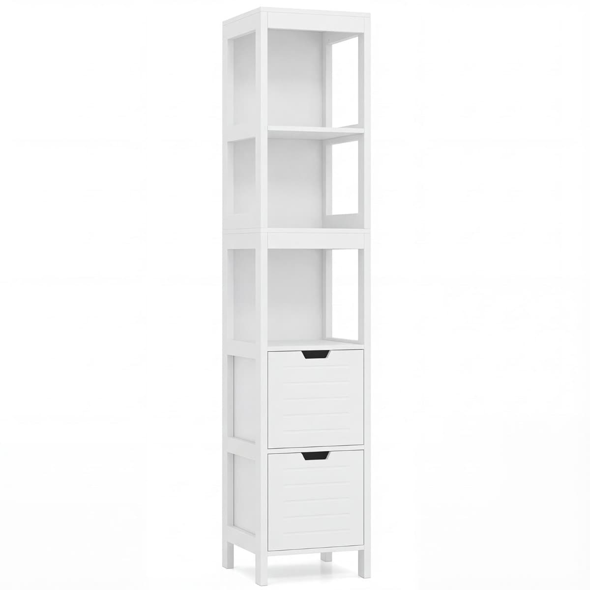 Meuble Colonne de Salle de Bain Armoire Haute de Rangement Ouvert avec 2 Tiroirs en Mdf 305x305x145c
