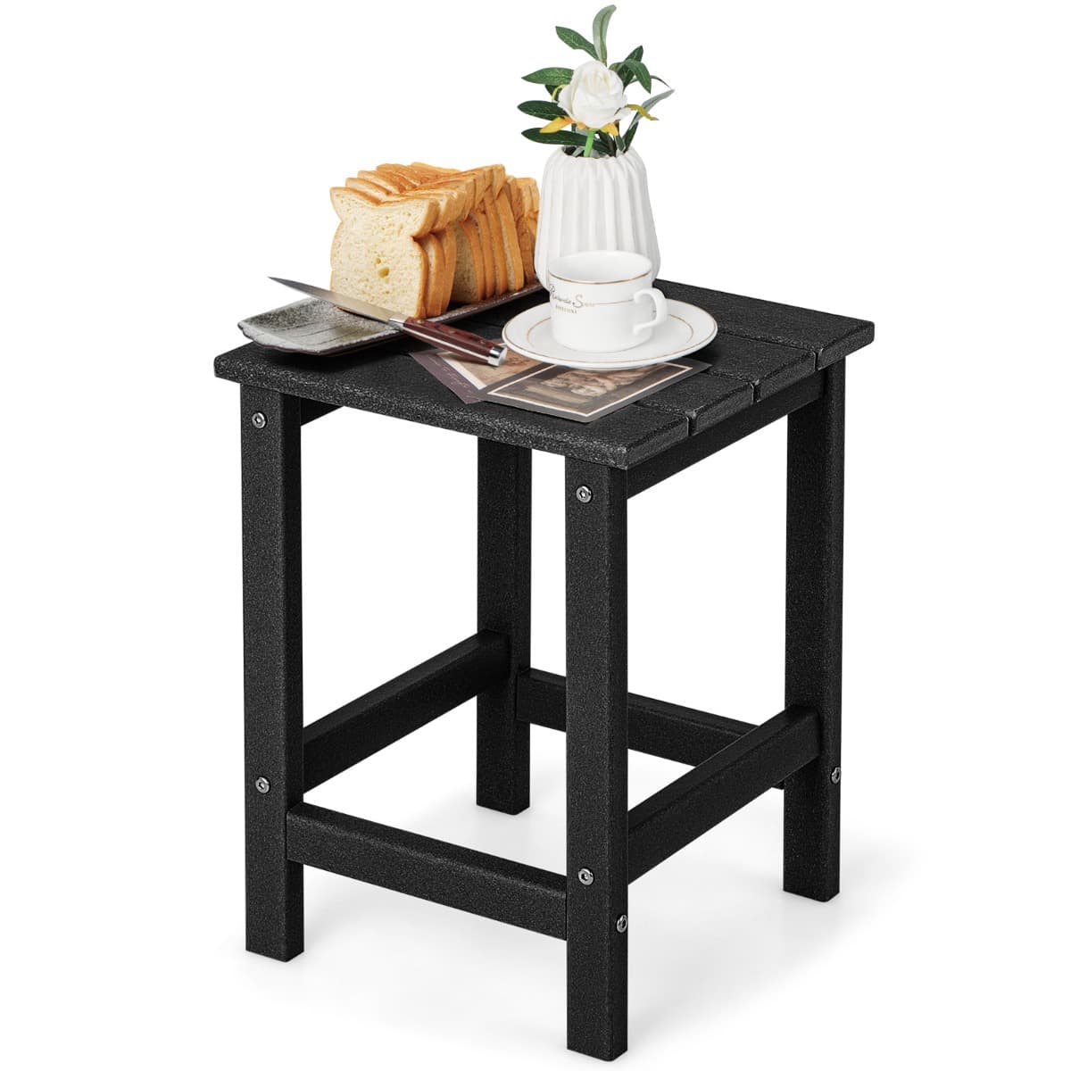 CostwayTable Basse de Jardin en HDPE L36 x P36 x H47 CM Anti-UV Charge max.:100 KG Table d’Appoint Intérieur Extérieur Noir