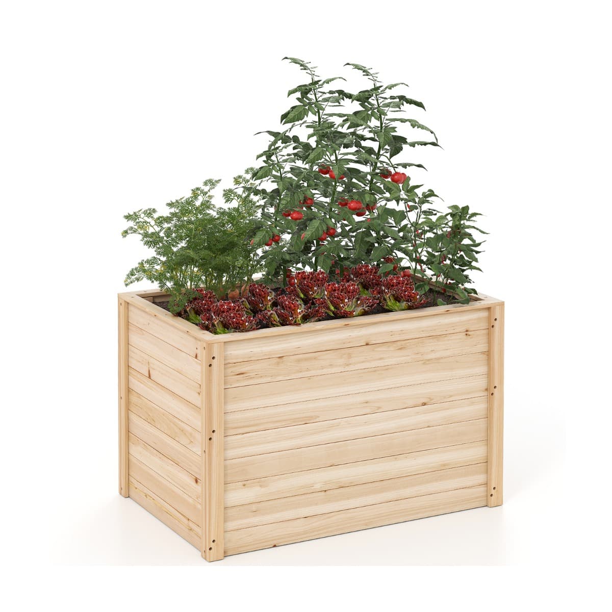 CostwayJardinières en Bois de Sapin 100x64x65,5cm Bac à Fleurs avec Base Ouverte pour Légumes Fruits Fleurs Arbustes à Racines Profondes Naturel